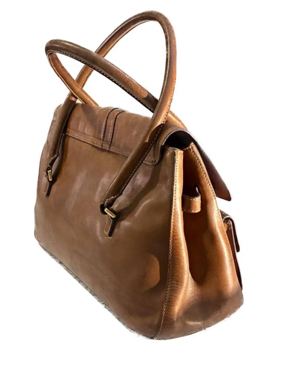 Michael Kors Cognac Brown Leather Satchel Shoulder Bag MK Charm